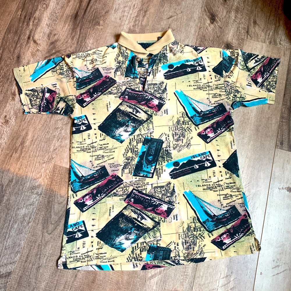Jos.J. Oliver Mens Hawaiian Polo island Cafe Catalina  Size S Cotton Golf Shirt